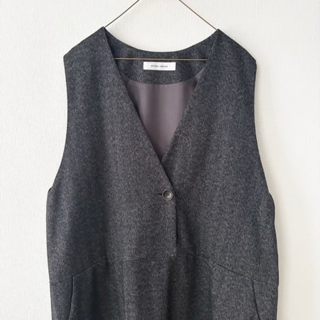 atelier naruse コットンウールヘリンボン ジャンパースカート・杢ブラック