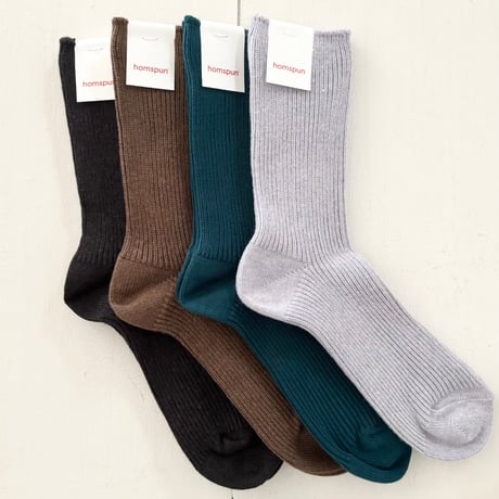 homspun 綿コーマ 糸起毛リブソックス