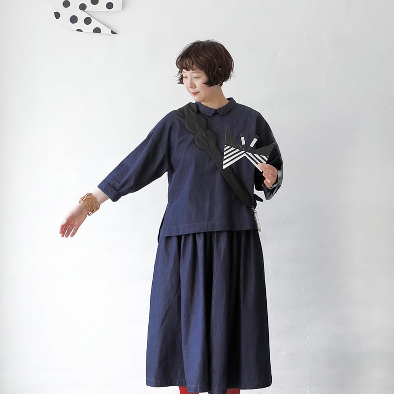 dot to dot デニムセットアップ 5分袖ブラウス&キュロットパンツ