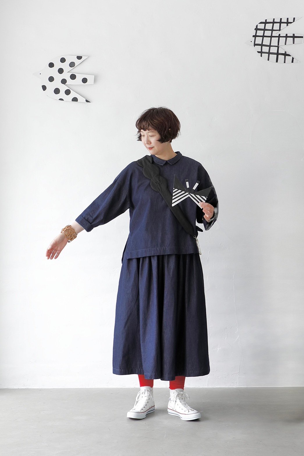 dot to dot デニムセットアップ 5分袖ブラウス&キュロットパンツ