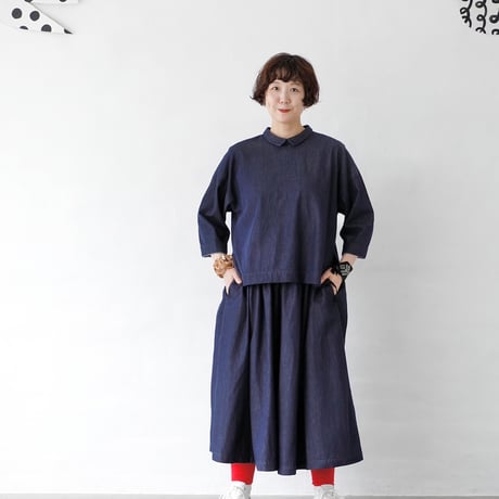 dot to dot デニムセットアップ　 5分袖ブラウス&キュロットパンツ