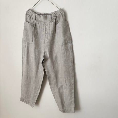 Hands of creation 40/-Linen 綾織り黒染めオーバーダイ サイドポケット バレルパンツ