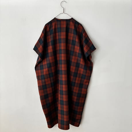 homspun  　ウールタータンワンピース　Mサイズ(着丈115cm)  ・レンガ×グリーン