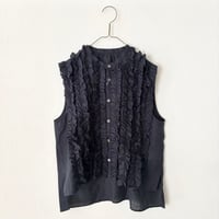 UNIVERSAL TISSU フレンチリネン スリーブレス フリルブラウス・ネイビー