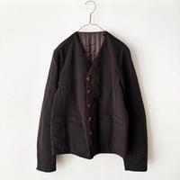 OUVERT  ウールシルクリネン ヘリンボンワッシャーノーカラーリバーシブルジャケット