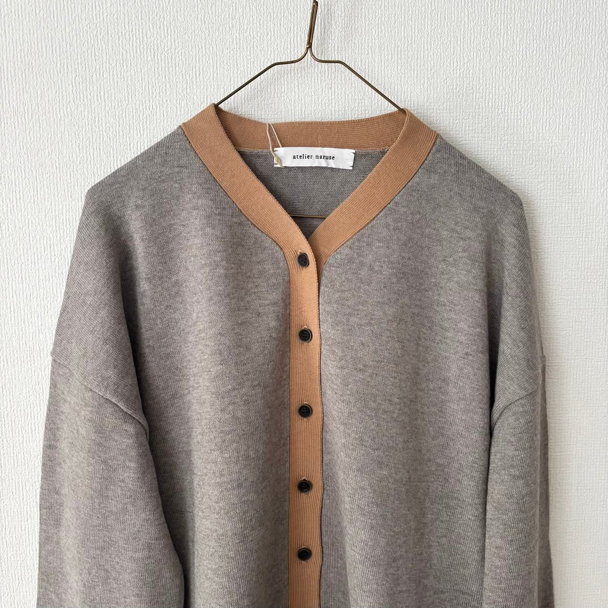 atelier naruse cotton wool V neck cardigan・gra