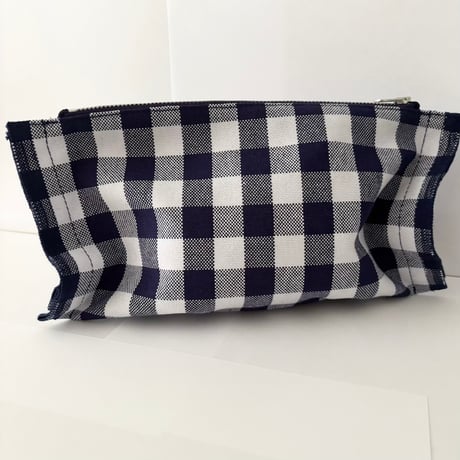 homspun 先染め帆布 横長ポーチ　チェック