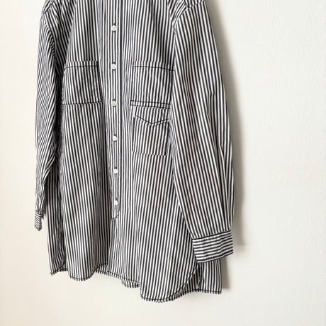 homspun タイプライター ノーカラーロングシャツ・ストライプ