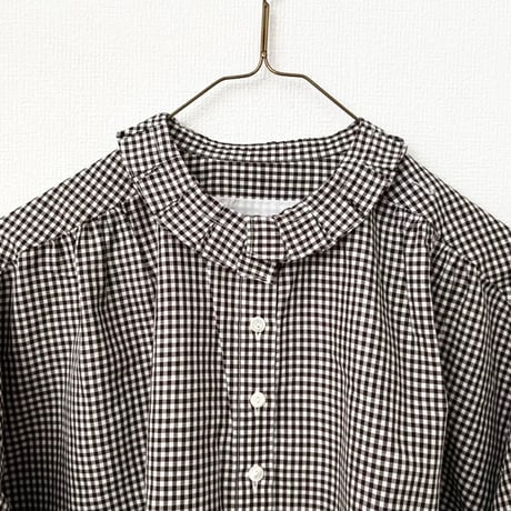 Hands of creation 80/-強撚クラシック バイオスラブ タックフリルブラウス・ギンガムチェック