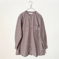 homspun タイプライター ノーカラーロングシャツ・ブラウンギンガムチェック