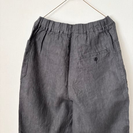 Hands of creation 40/-Linen 綾織り黒染めオーバーダイ サイドポケット バレルパンツ