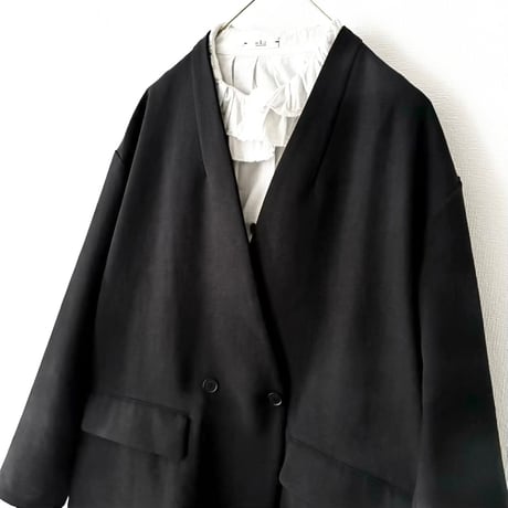 yuni リネンポリエステル DOUBLE COCOON NO COLLAR JACKET