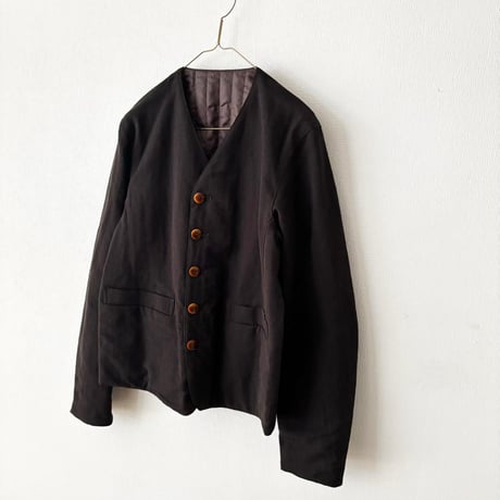 OUVERT  ウールシルクリネン ヘリンボンワッシャーノーカラーリバーシブルジャケット