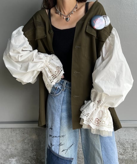 remake balloon sleeve military jacket