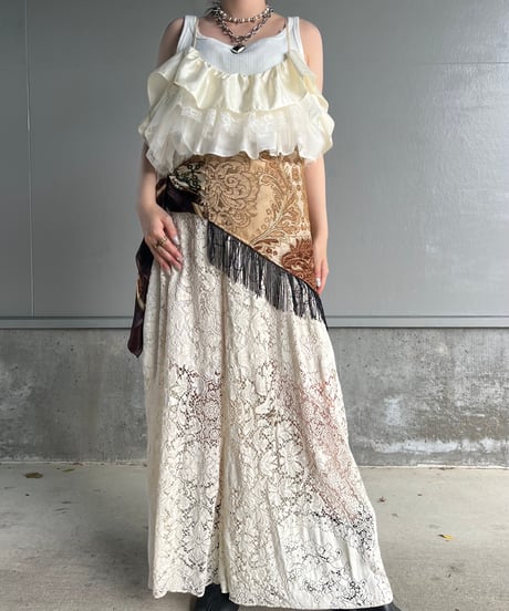 remake vintage lace wide pants A