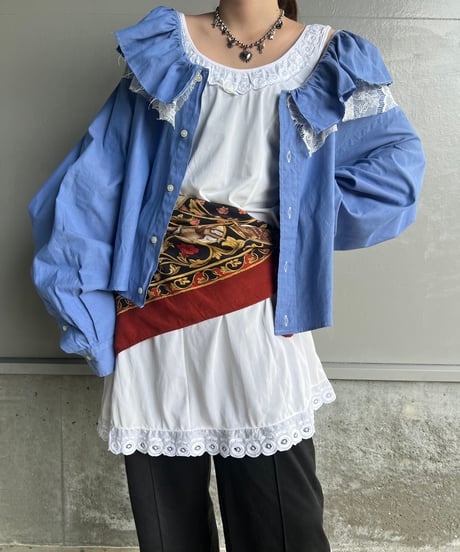 remake lace veil denim  shirt