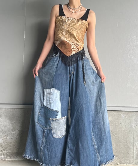 remake wide volume denim pants A