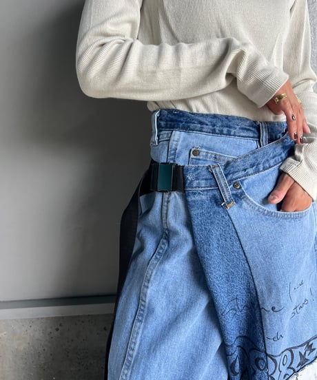 remake wide volume diffarence denim pants B