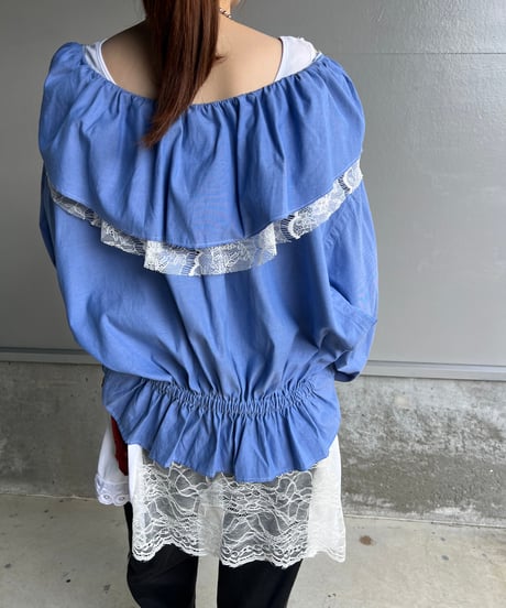 remake lace veil denim  shirt