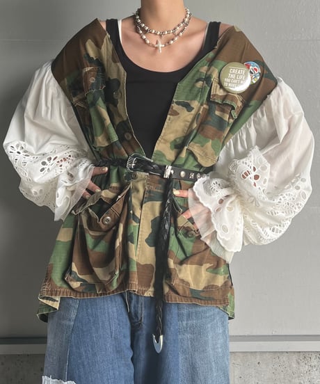 remake balloon sleeve military jacket