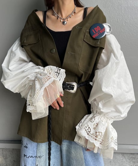 remake balloon sleeve military jacket