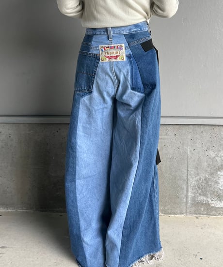 remake wide volume diffarence denim pants B