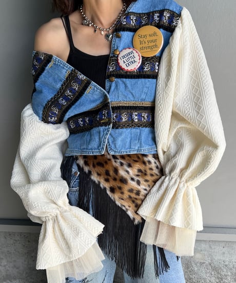 remake balloon sleeve  denim jacket A