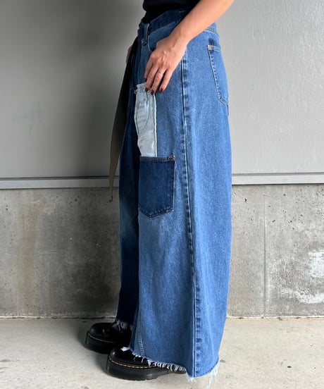 remake wide volume diffarence denim pants B