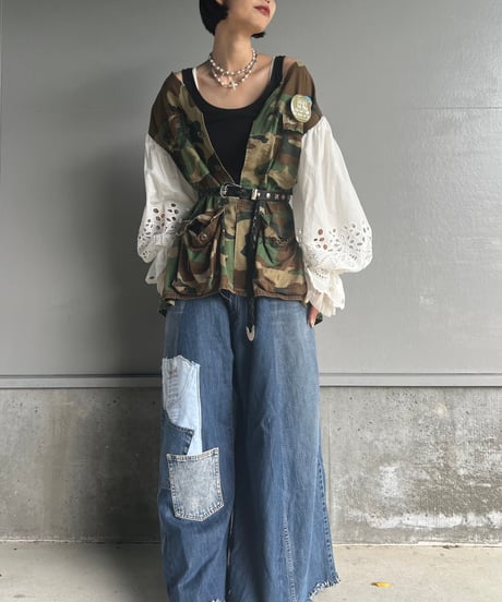 remake balloon sleeve military jacket