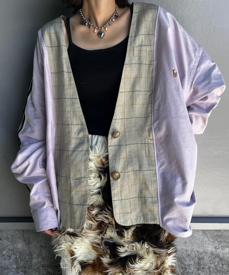 remake shirt tailored no collar jacket