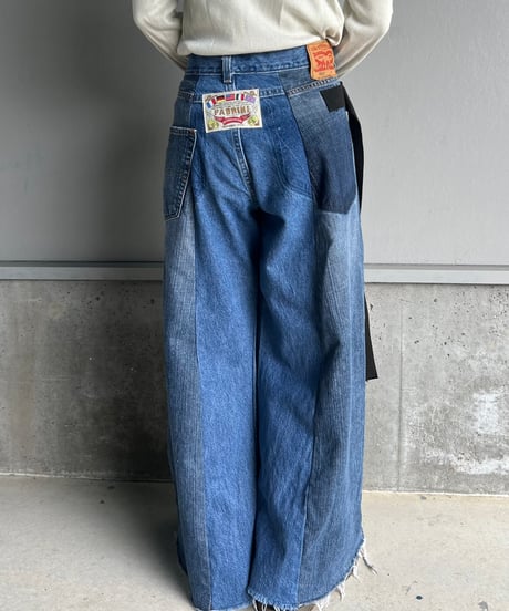 remake wide volume diffarence denim pants B