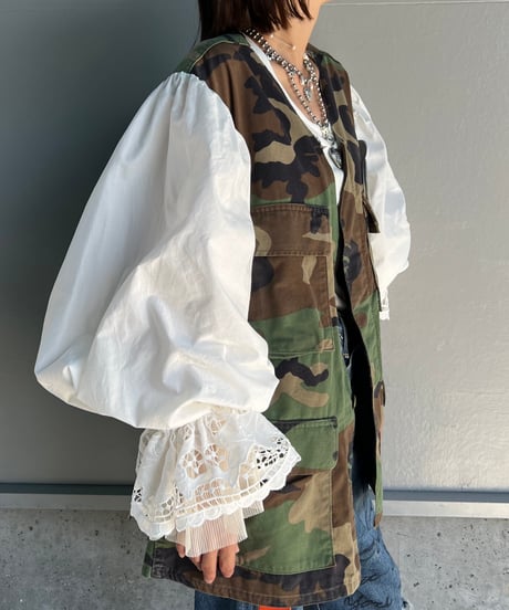 remake ballon sleeve military jacket A