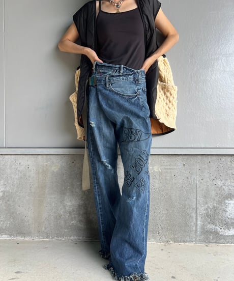 remake differences message denim pants A