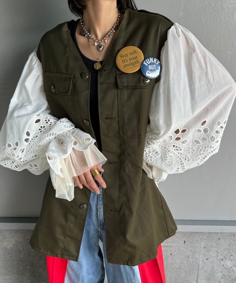 remake balloon sleeve military jacket