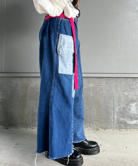 remake wide volume diffarence denim pants C