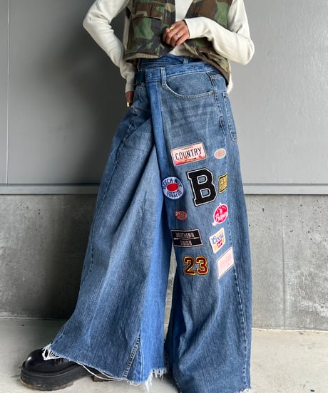 remake wide volume diffarence denim pants B
