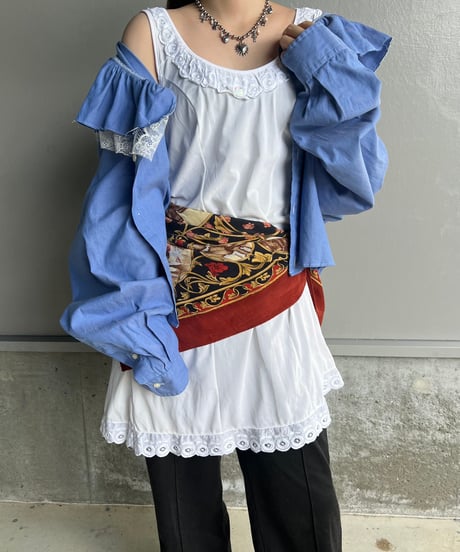 remake lace veil denim  shirt