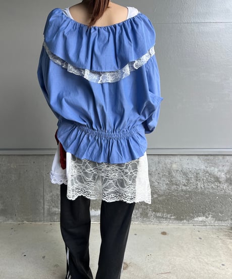 remake lace veil denim  shirt