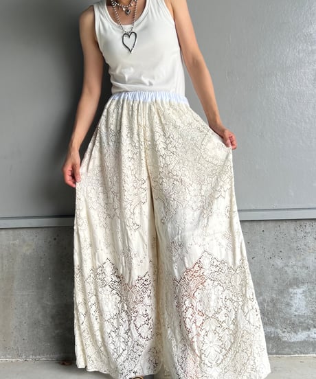 remake vintage lace wide pants A