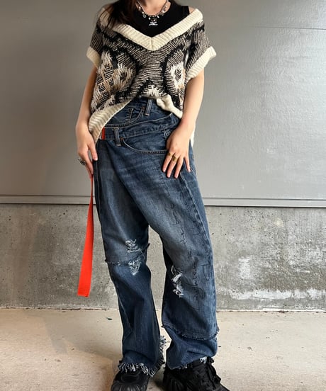 remake differences message denim pants A