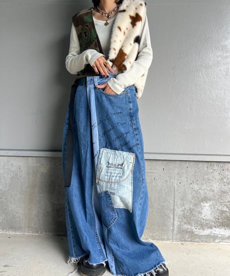 remake wide volume diffarence denim pants B