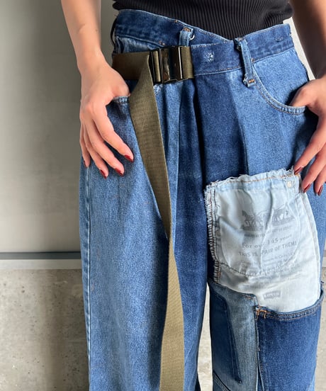 remake wide volume diffarence denim pants B