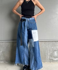remake wide volume diffarence denim pants A