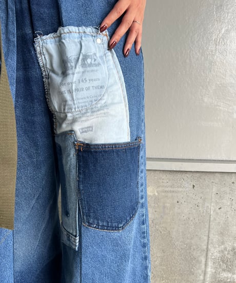 remake wide volume diffarence denim pants B
