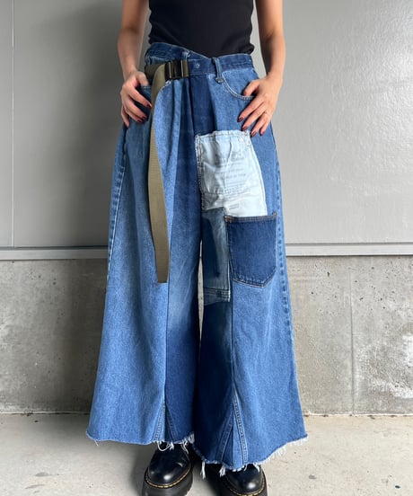 remake wide volume diffarence denim pants B