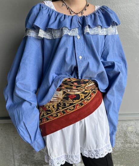 remake lace veil denim  shirt