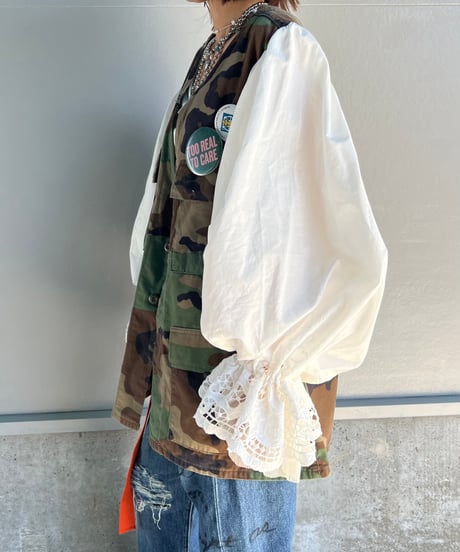 remake ballon sleeve military jacket A