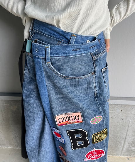 remake wide volume diffarence denim pants B