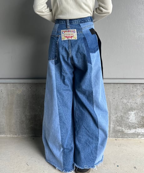 remake wide volume diffarence denim pants B
