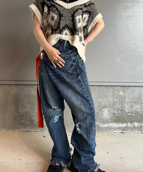remake differences message denim pants A